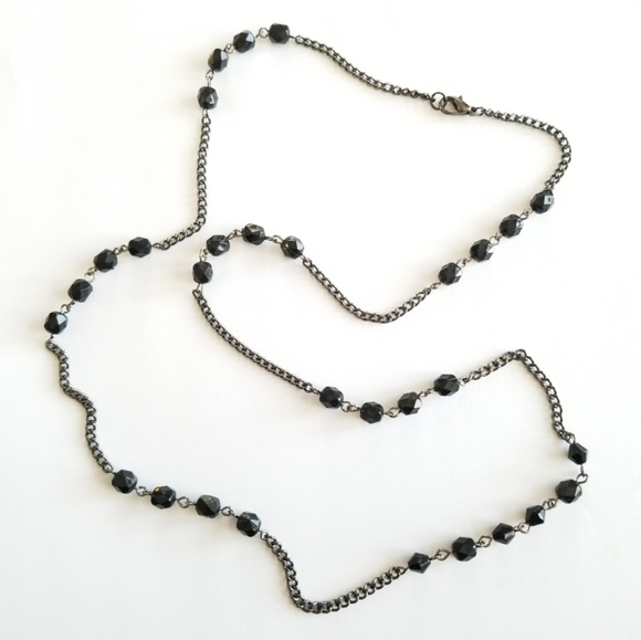 Necklace black beads and chain - Picture 1 of 7